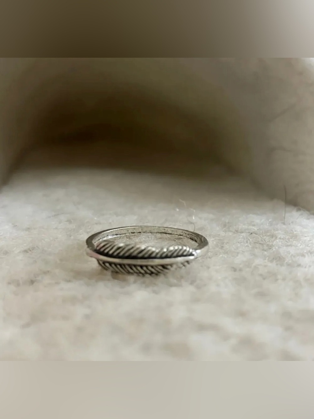 Antique Vintage Silver Feather Ring